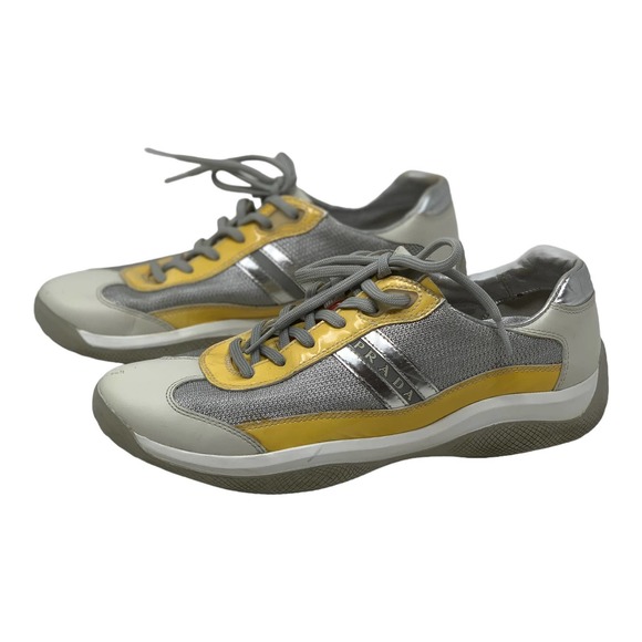 Prada Other - PRADA Yellow Gray Cream Leather Sneakers American Cup Sneakers Men Size 7 US 8
